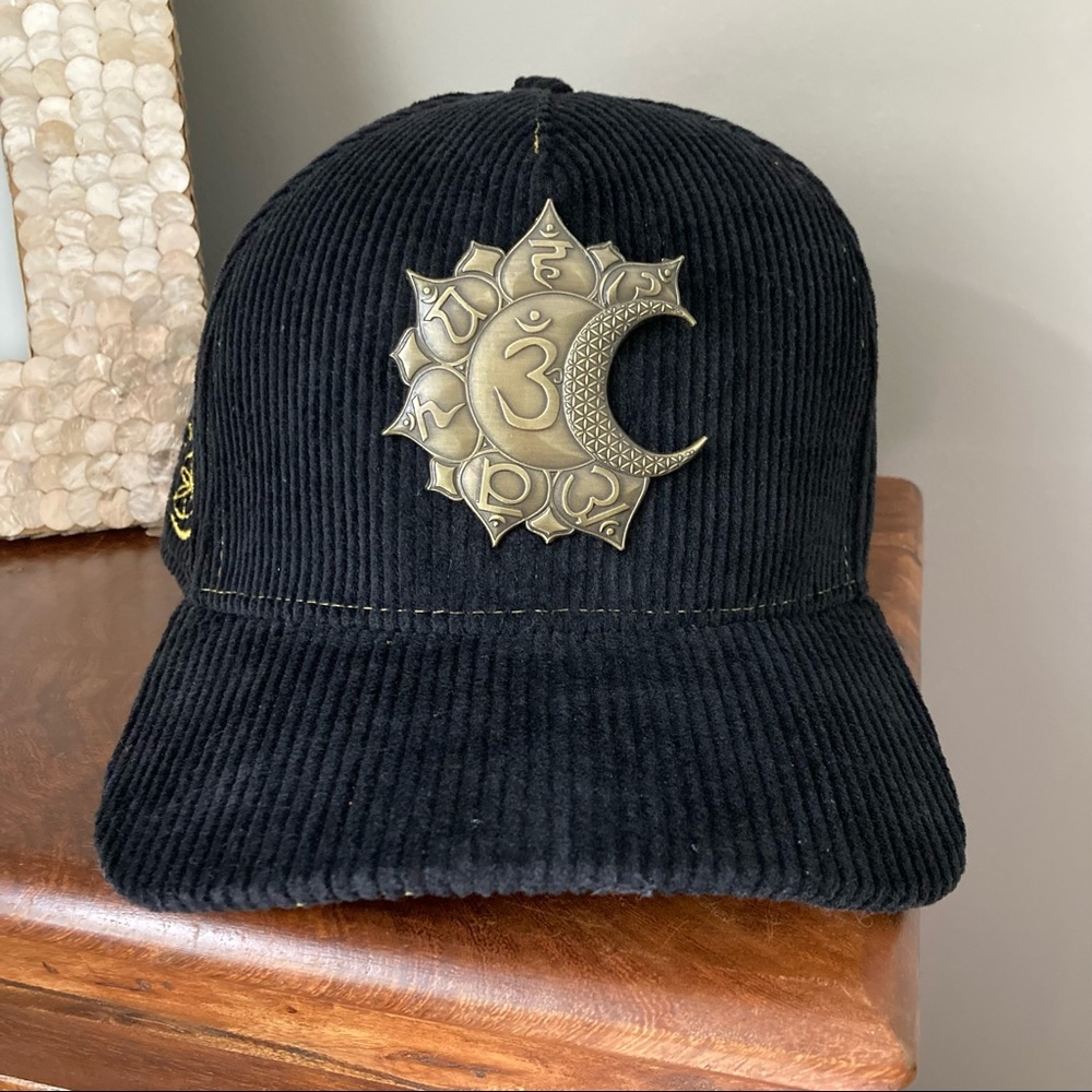 Corduroy Chakras Sun & Moon Embroidered and Embellished Flat Brim Hat